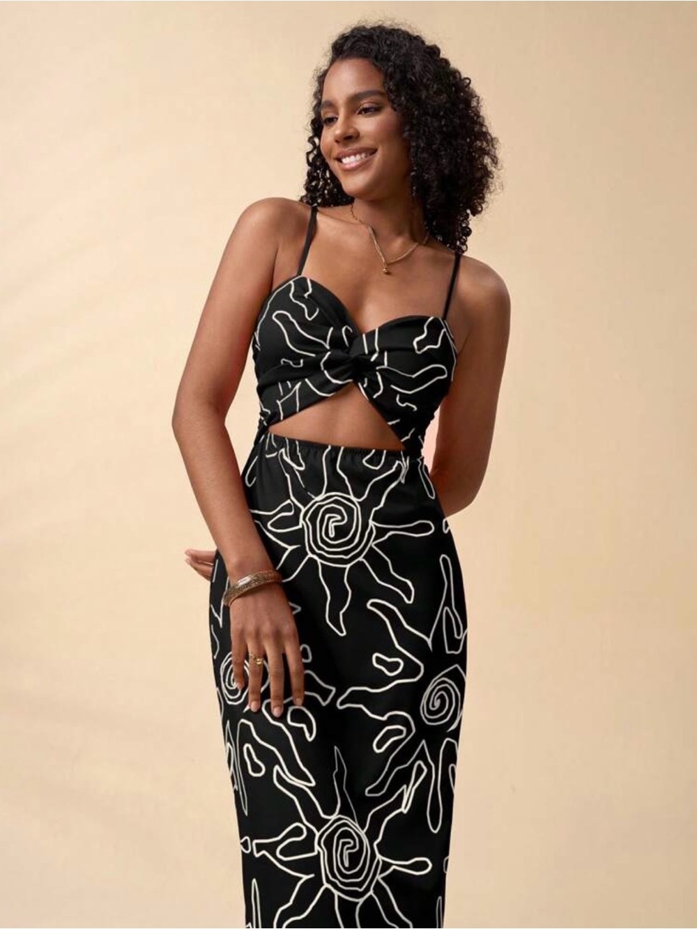 SHEIN Black Maxi dress with White Abstract Sun Print